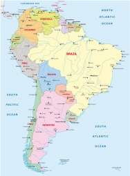  Magnetic map of South America, political, colored