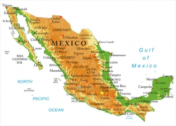  Magnetic map of Mexico, geographic, embossed