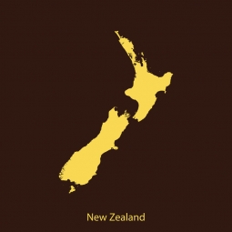  Magnetic map of New Zealand, illustrated, yellow-brown