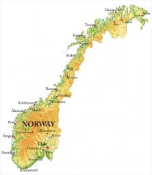  Magnetic map of Norway, geographic, embossed