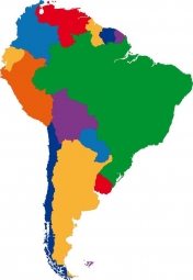  Magnetic map of South America, illustrated, colored