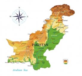  Magnetic map of Pakistan, geographic, embossed