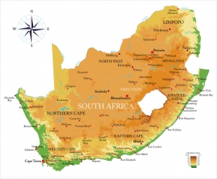  Magnetic map of South Africa, geographic, embossed