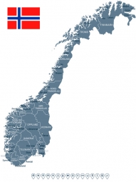 Magnetic map of Norway, illustrated, grey