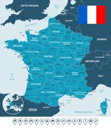  Magnetic map of France, illustrated, white-blue
