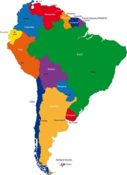  Magnetic map of South America, illustrated, colored