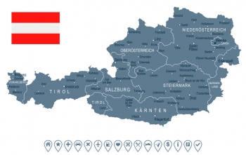  Magnetic map of Austria, illustrated, grey