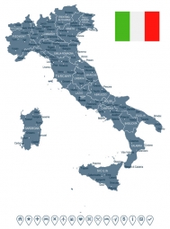  Magnetic map of Italy, illustrated, grey