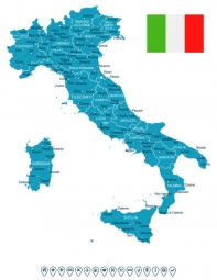  Magnetic map of Italy, illustrated, blue