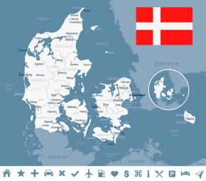  Magnetic map of Denmark, illustrated, white-gray