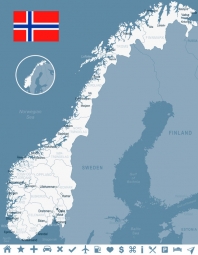  Magnetic map of Norway, illustrated, white-gray
