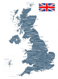  Magnetic map of Great Britain, illustrated, grey