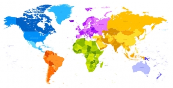  Magnetic map of world, illustrated, colored