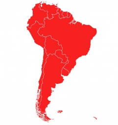  Magnetic map of South America, illustrated, red