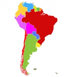  Magnetic map of South America, illustrated, colored