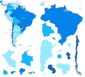  Magnetic map of South America, illustrated, blue