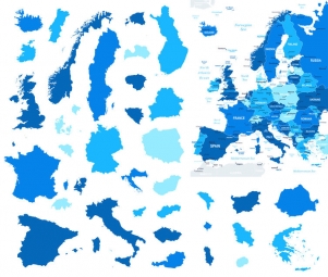  Magnetic map of Europe, illustrated, blue