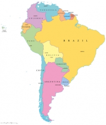  Magnetic map of South America, illustrated, colored