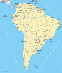  Magnetic map of South America, political, river