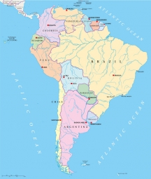  Magnetic map of South America, political, river
