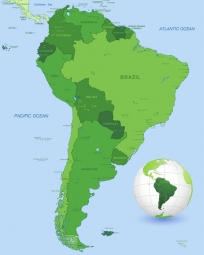 Magnetic map of South America, illustrated, green