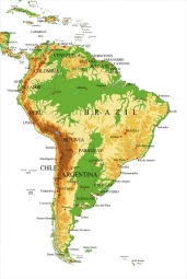  Magnetic map of South America, geographic, colored