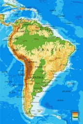  Magnetic map of South America, geographic, colored