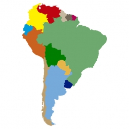  Magnetic map of South America, illustrated, colored