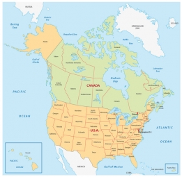  Magnetic map of North America, political, colored