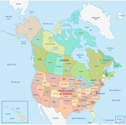  Magnetic map of North America, political, colored
