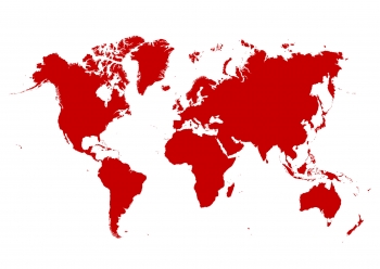  Magnetic map of world, illustrated, red
