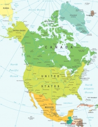  Magnetic map of North America, political, colored