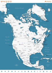  Magnetic map of North America, illustrated, white-blue