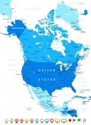  Magnetic map of North America, illustrated, blue