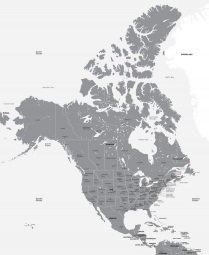  Magnetic map of North America, illustrated, grey