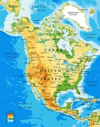  Magnetic map of North America, geographic, colored