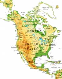  Magnetic map of North America, geographic, colored