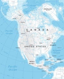 Magnetic map of North America, geographic, detailed