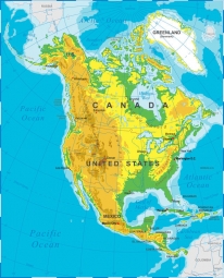 Magnetic map of North America, geographic, colored