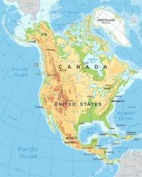  Magnetic map of North America, geographic, detailed