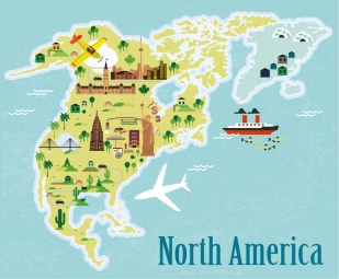  Magnetic map of North America, cartoon, colored
