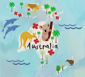  Magnetic map of Australia and Oceania, cartoon, colored