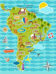  Magnetic map of South America, cartoon, colored