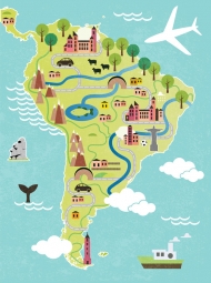  Magnetic map of South America, cartoon, colored
