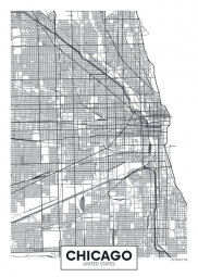  Magnetic map of Chicago, illustrated, black and white