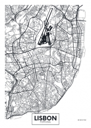  Magnetic map of Lisbon, illustrated, black and white