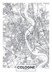  Magnetic map of Cologne, illustrated, black and white