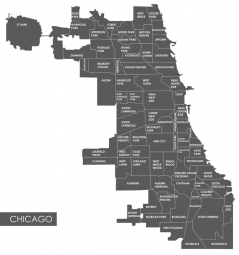  Magnetic map of Chicago, illustrated, grey