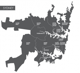  Magnetic map of Sydney, illustrated, grey