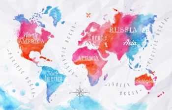 Magnetic map of world, watercolor, colored